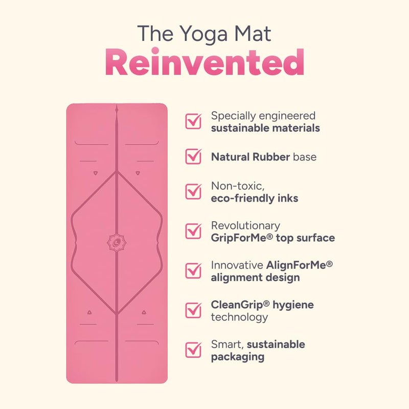 Liforme Travel Yoga Mat â€“ Free Yoga Bag included - Patented Alignment System, Warrior-like Grip, Non-slip, Eco-friendly, Ultra-lightweight, Sweat resistant, Long, Wide and Thick - Pink - Image 3